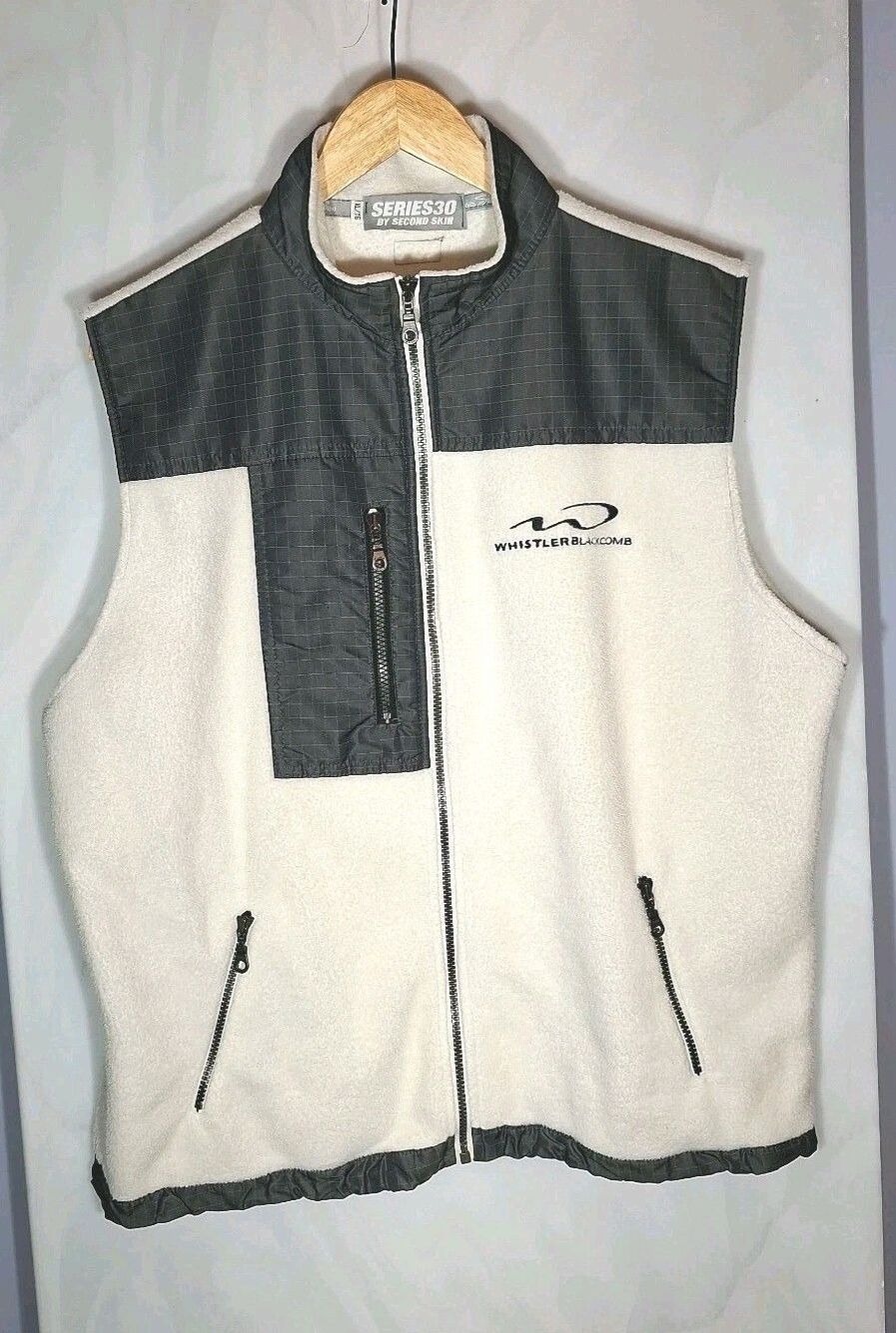 Whistler Blackcomb Mens XL Fleece Vest Ivory Gray Series 30 Second Skin Full Zip